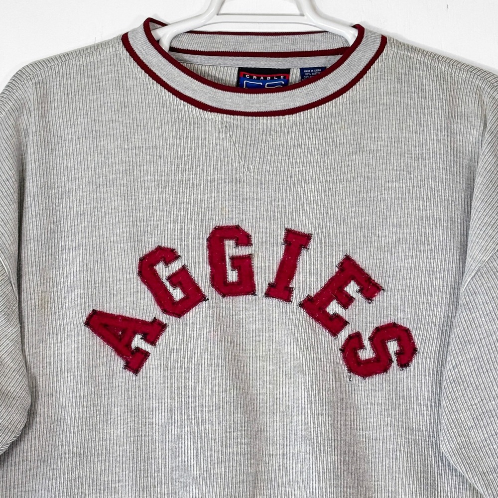 VTG 90s Texas A&M Aggies Grey Ribbed Sweatshirt Mens XL Crable‎ Sportswear